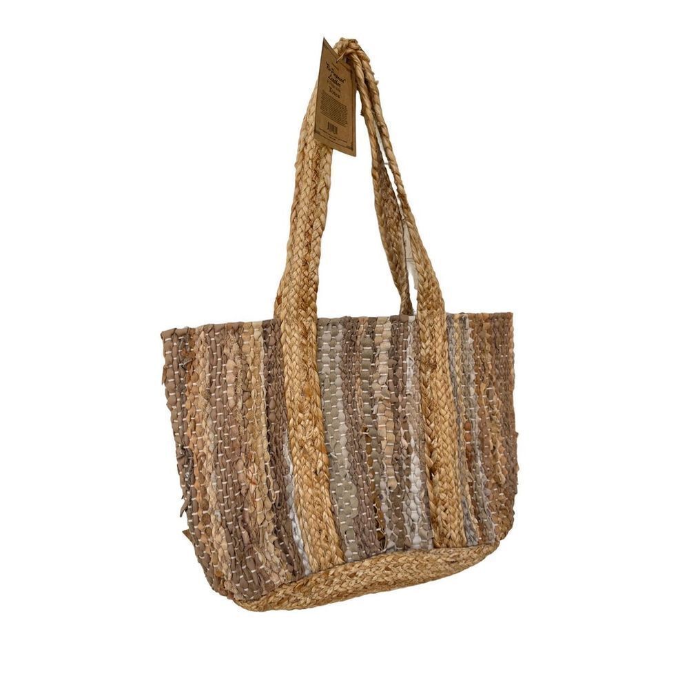 NWT Handwoven Recycled Leather & Virgin Jute Everyday Tote - Picture 7 of 13